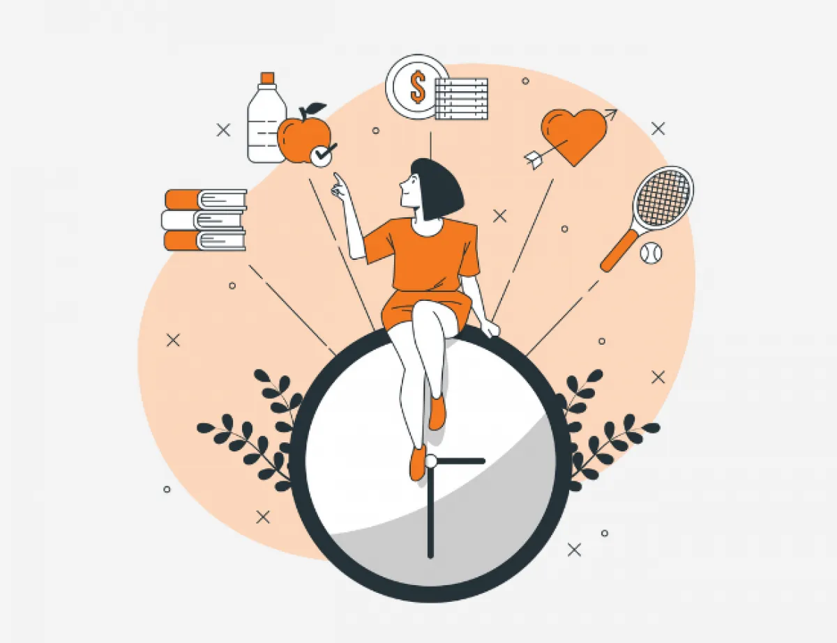 A person writing in a planner at a quiet wooden table, surrounded by plants and natural light